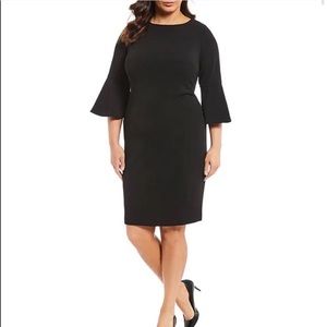 NWT Calvin Klein Round Neck 3/4 Bell Sleeve Sheath Dress Black SIZE 12